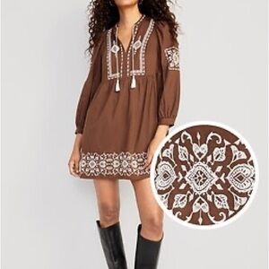 Old Navy Brown Embroidered Dress 2X